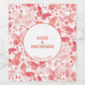 コーラルピンクと白のワテカラー蝶 ワインラベル (シングルラベル)