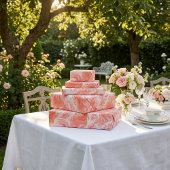 コーラルピンクと白の大理石様流体パターン ラッピングペーパー