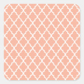 コーラルピンクと白モロッコトレリスのパターン スクエアシール (正面)