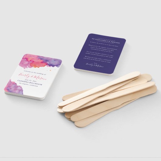 コーラルピンクと紫の抽象芸術の水の色結婚の ハンドファン (組立なし)