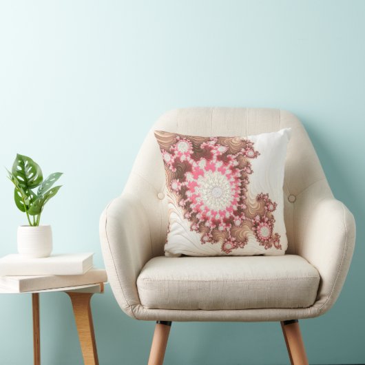 コーラルピンクと茶色のフラクタルシーシェル抽象芸術 クッション (椅子)
