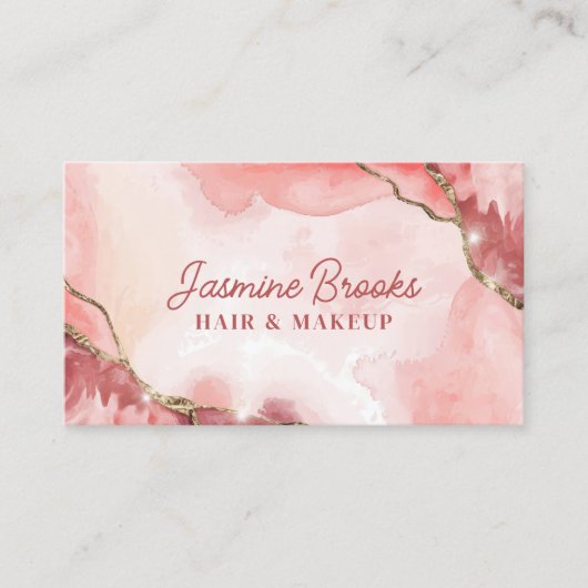 コーラルピンクと金ゴールドエレガント大理石 名刺 (正面)