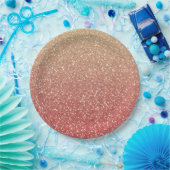 コーラルピンクと金ゴールドフェイクグリッター ペーパープレート (パーティー)