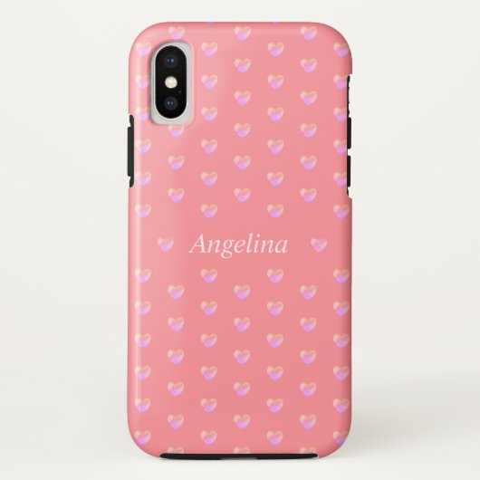 コーラルピンクにピンクのハート Case-Mate iPhoneケース (裏面)