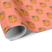 コーラルピンクに水彩のカボチャ ラッピングペーパー (ロールコーナー)