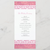 コーラルピンクのウェディングプログラムラックカードに白いレース プログラム (裏面)