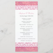 コーラルピンクのウェディングプログラムラックカードに白いレース プログラム (正面)