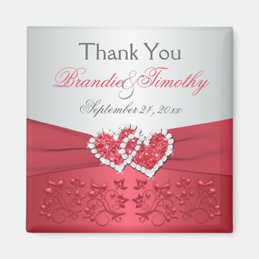 コーラルピンクのグレーの花の結婚式のお礼マグネット マグネット (正面)