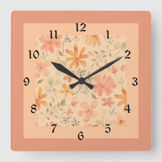 コーラルピンクのゴールデンミックスとマッチ スクエア壁時計 (正面)