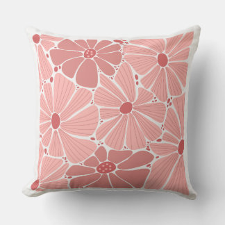 コーラルピンクのデイジー花柄スローピロー クッション