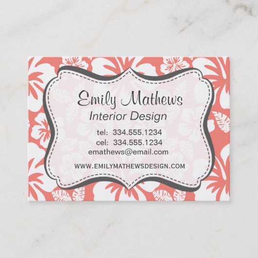 コーラルピンクのトロピカルハイビスカス 名刺 (正面)