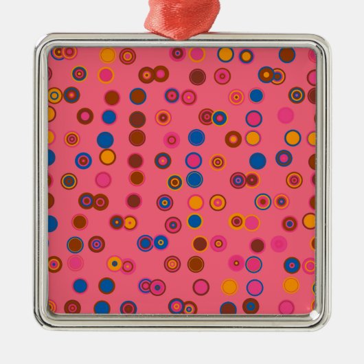 コーラルピンクのバブルガム幾何学模様 メタルオーナメント (正面)