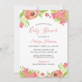 コーラルピンクのフローラガーデン水の色ベビーシャワー 招待状 (正面)