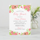 コーラルピンクのフローラガーデン水の色ベビーシャワー 招待状 (スタンド正面)