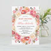 コーラルピンクのフローラ水色の赤ちゃんシャワーガール 招待状 (スタンド正面)