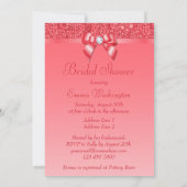 コーラルピンクのプリントされたスパンコールとダイヤモンドのブライダルシャワー 招待状 (裏面)
