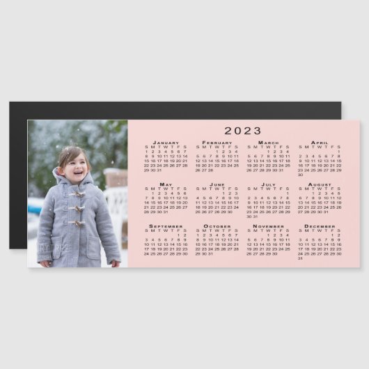 コーラルピンクのマグネットに写真2023カレンダーを追加 (正面/裏面)