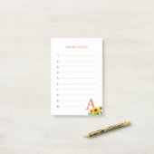 コーラルピンクのモノグラム&ひまわりの花 ポストイット (デスク上)