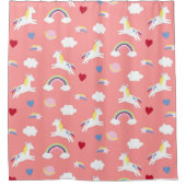 コーラルピンクのユニコーンのシャワーカーテン シャワーカーテン (正面)