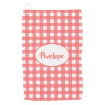 コーラルピンクの上品なギンガムパターンと名前