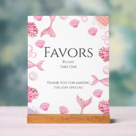 コーラルピンクの人魚をテーマにした誕生日パーティーの好意 アクリルサイン