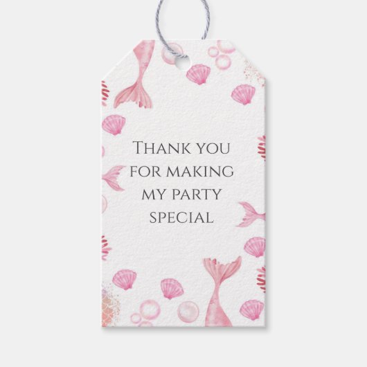 コーラルピンクの人魚をテーマにした誕生日パーティー ギフトタグ (正面)