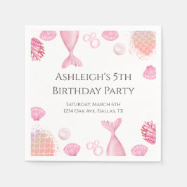 コーラルピンクの人魚をテーマにした誕生日パーティー スタンダードカクテルナプキン