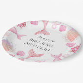 コーラルピンクの人魚をテーマにした誕生日パーティー ペーパープレート (アングル)
