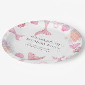 コーラルピンクの人魚をテーマにした誕生日パーティー ペーパープレート (アングル)