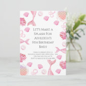 コーラルピンクの人魚をテーマにした誕生日パーティー 招待状 (スタンド正面)