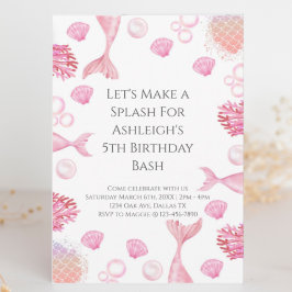 コーラルピンクの人魚をテーマにした誕生日パーティー 招待状