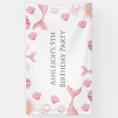 コーラルピンクの人魚をテーマにした誕生日パーティー 横断幕 (縦)