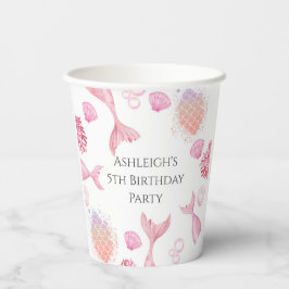 コーラルピンクの人魚をテーマにした誕生日パーティー 紙コップ
