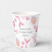 コーラルピンクの人魚をテーマにした誕生日パーティー 紙コップ (正面)