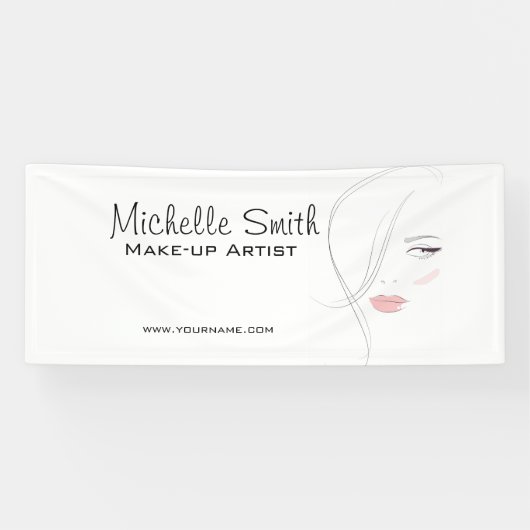 コーラルピンクの唇メイクアップアーティストブランディング 横断幕 (横)