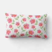 コーラルピンクの水の色のデイジーパターン残響可能 ランバークッション (裏面)