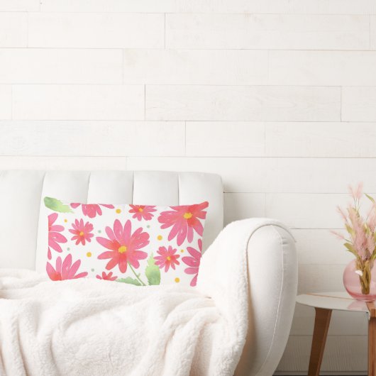 コーラルピンクの水の色のデイジーパターン残響可能 ランバークッション (ソファ)