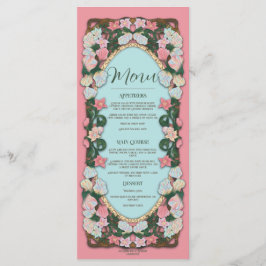 コーラルピンクの水彩アール・ヌーヴォーウェディング メニュー
