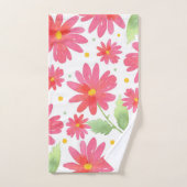 コーラルピンクの水彩デイジーパターン2 バスタオルセット (ハンドタオル)