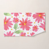 コーラルピンクの水彩デイジーパターン2 バスタオルセット (ハンドタオル)