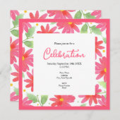 コーラルピンクの水彩デイジーパターン2 招待状 (正面/裏面)