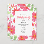 コーラルピンクの水彩デイジーパターン2 招待状 (正面/裏面)