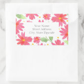 コーラルピンクの水彩デイジーパターン2 長方形シール (バッグ)