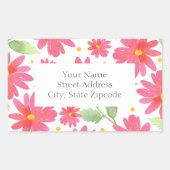 コーラルピンクの水彩デイジーパターン2 長方形シール (正面)