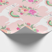 コーラルピンクの水彩ラマ ラッピングペーパー (角)