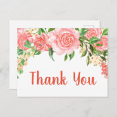 コーラルピンクの水彩ローズ感謝 ポストカード (正面/裏面)
