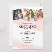 コーラルピンクの水彩筆跡の写真卒業 招待状 (裏面)