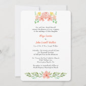 コーラルピンクの水彩花のウェディングエレガント 招待状 (正面)