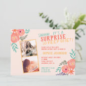 コーラルピンクの水彩花サプライズパーティー 招待状 (スタンド正面)