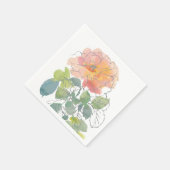 コーラルピンクの水彩花柄 スタンダードカクテルナプキン (角)